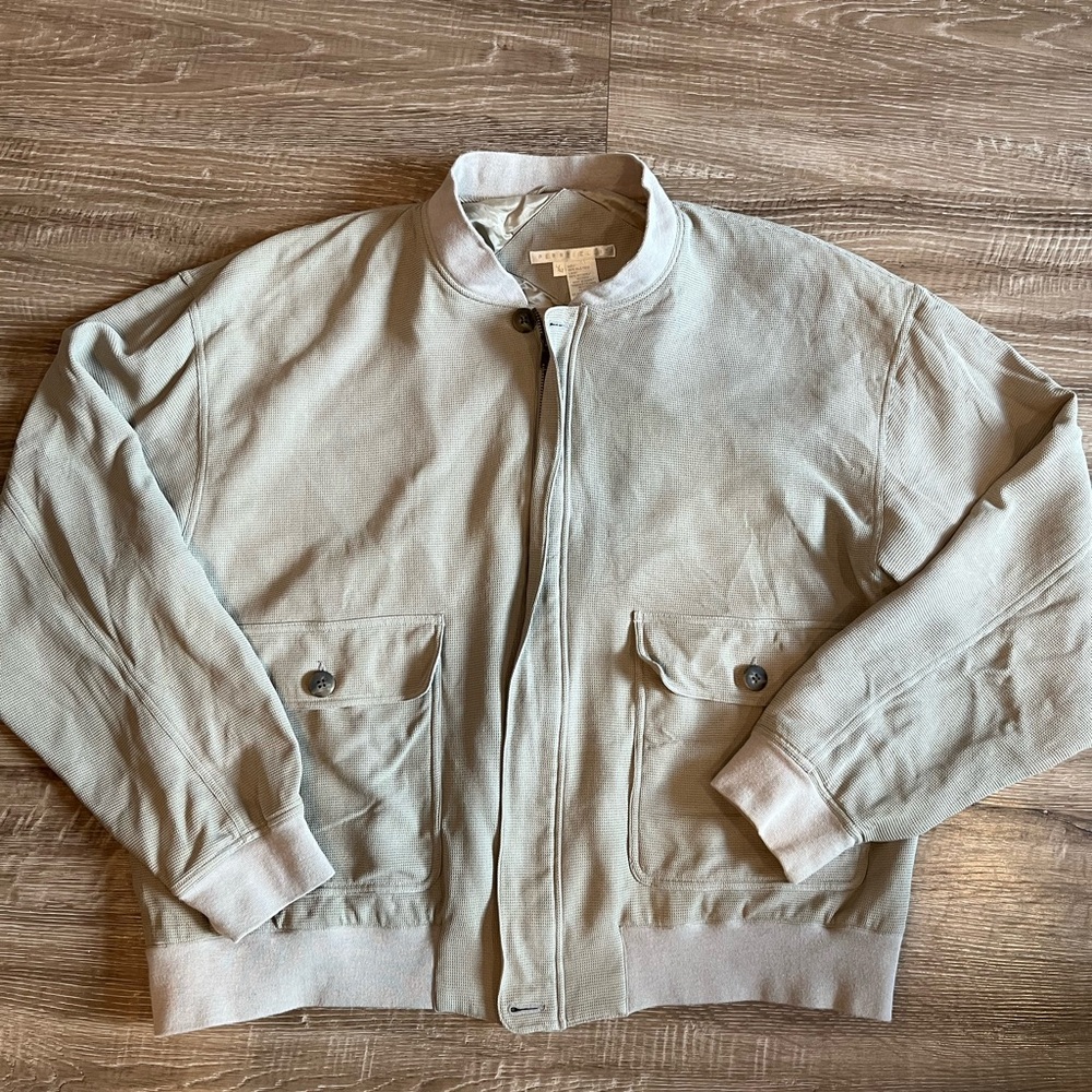 Perry Ellis Silk Bomber Jacket Men’s Size Large (42) Full Zip Front Pockets
